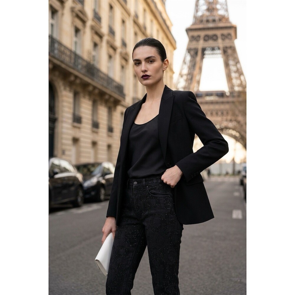 The Kooples Paris Jeans Size 27 Black Mid Rise Slim crop logo $700+ retail - Picture 2 of 15